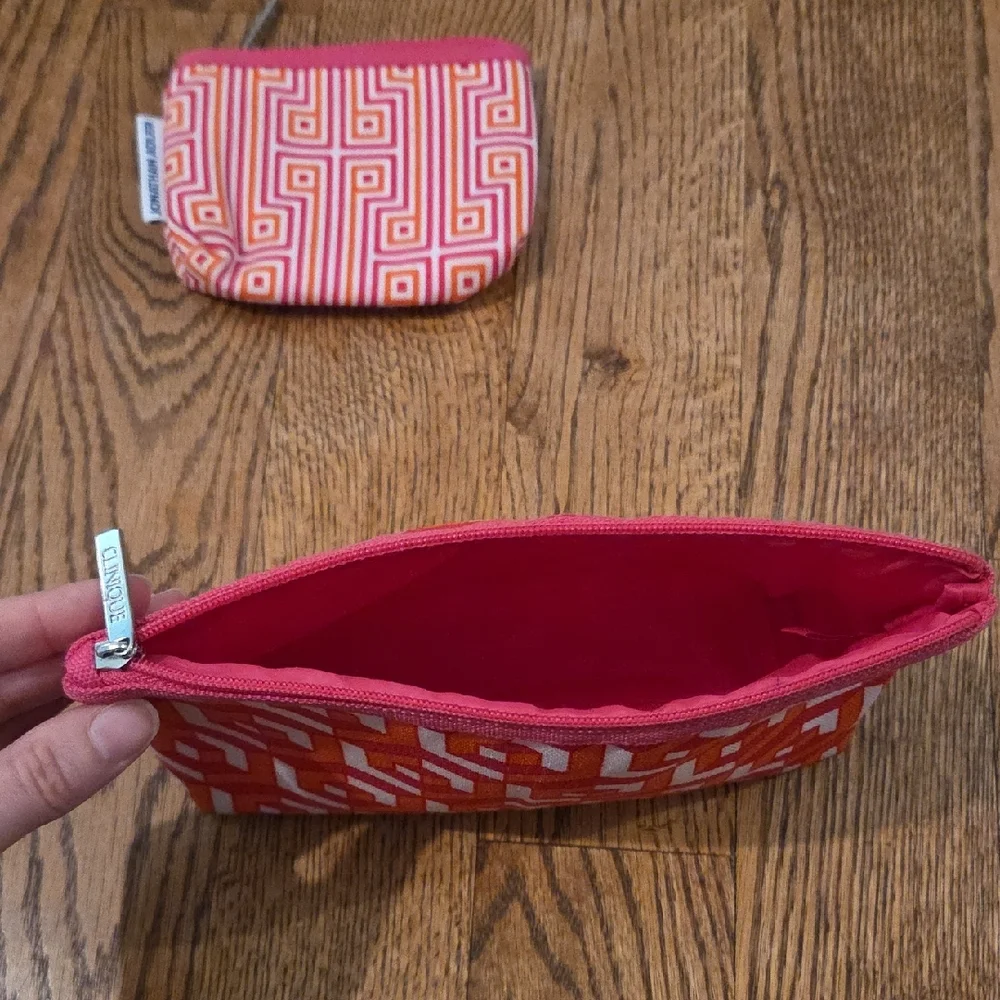 Clinique - Jonathan Adler - 3 Vibrant Pink and Orange Patterned Cosmetic Bags